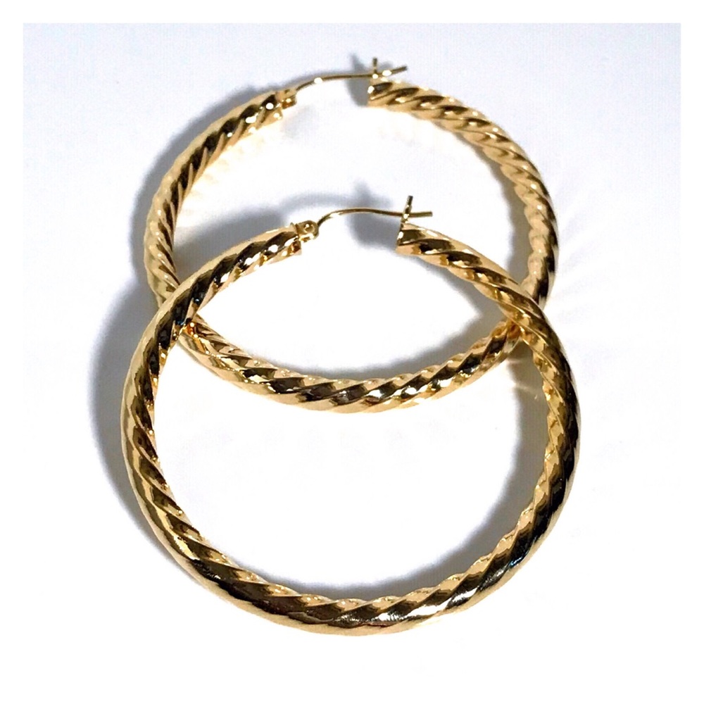 14KT Extra Large Lustrous Solid Yellow Gold Vintage High Polish Hoop Earrings